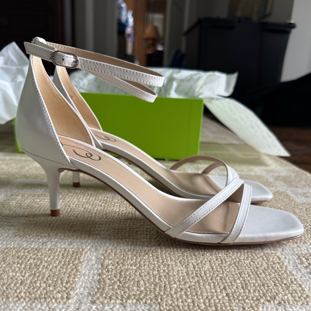 Sam Edelman Peonie Kitten Heel Sandal White Leather Ankle Strap Resort Shoes 9.5 - Picture 10 of 17